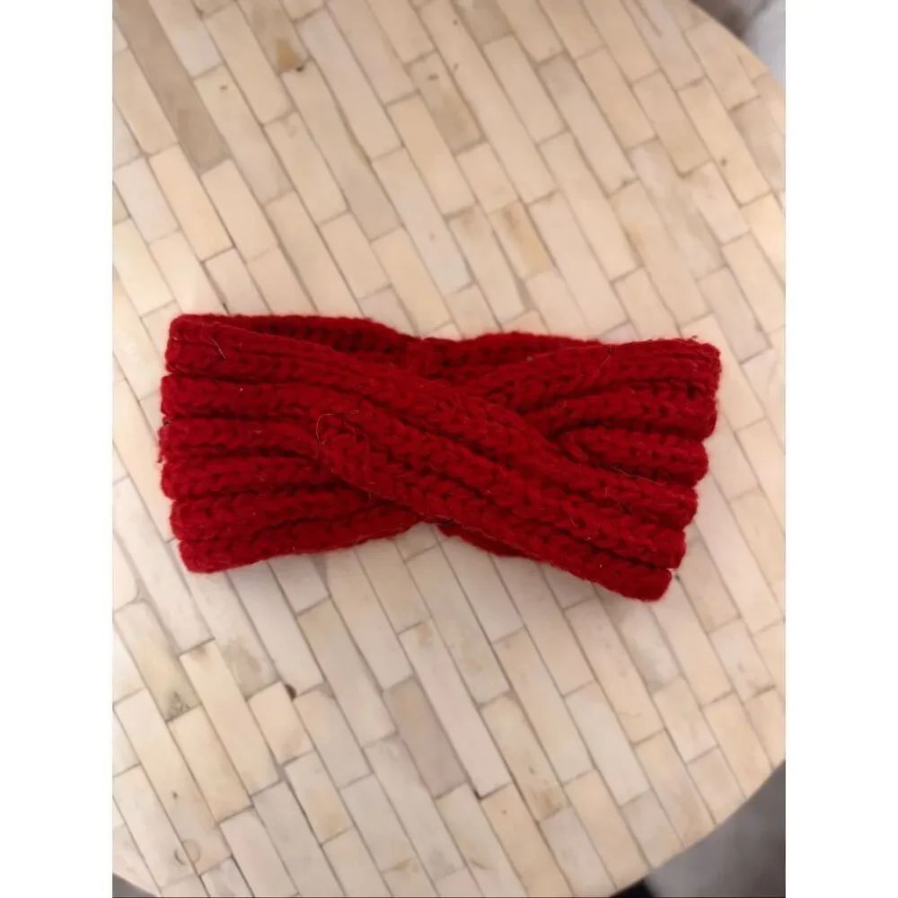 Red Knit Headband Ear Warmer Winter Twist Knot Headband Cozy Stretch Hair Access